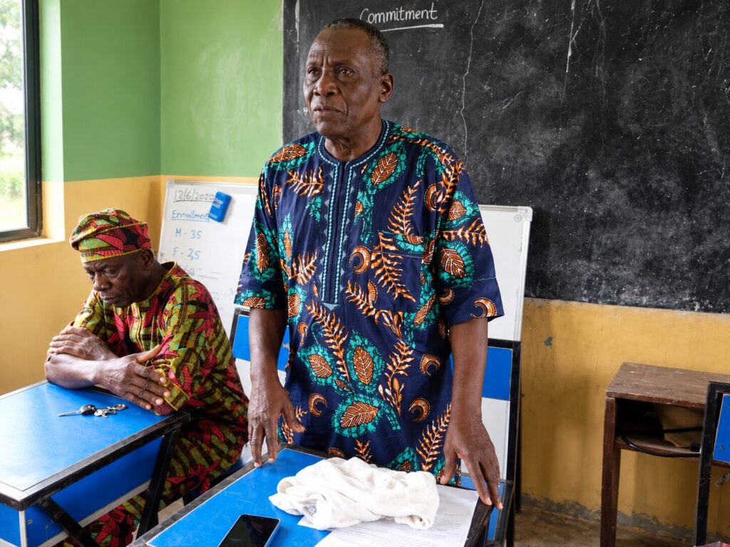 Teacher in a classroom at Magongo Community Secondary School